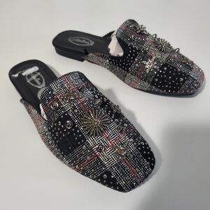 Atalina Embellished Rhinestone Slides Women's Mules Sadals Sz 38/ USA 7 Black